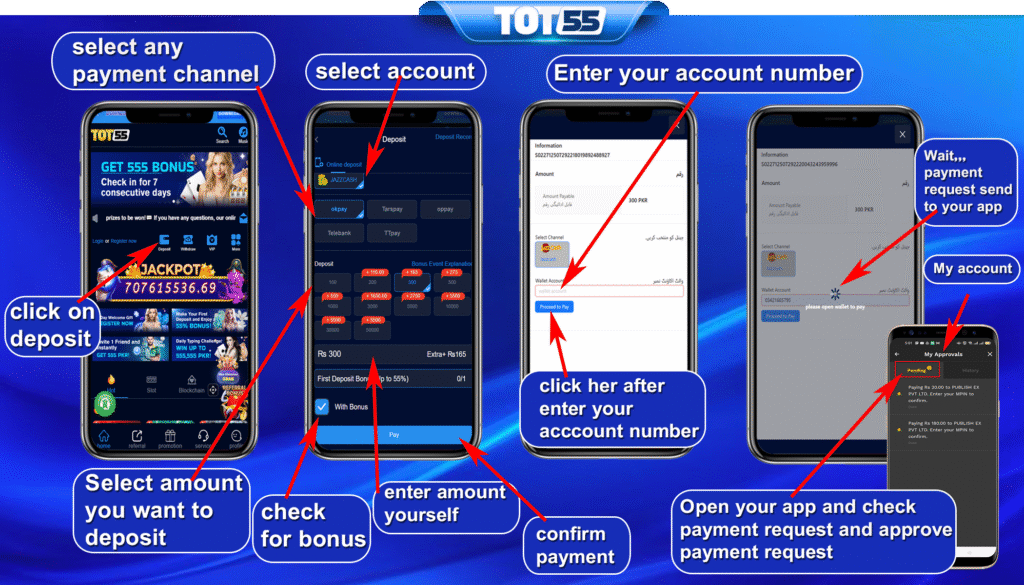 How to deposit money in tot55 game app