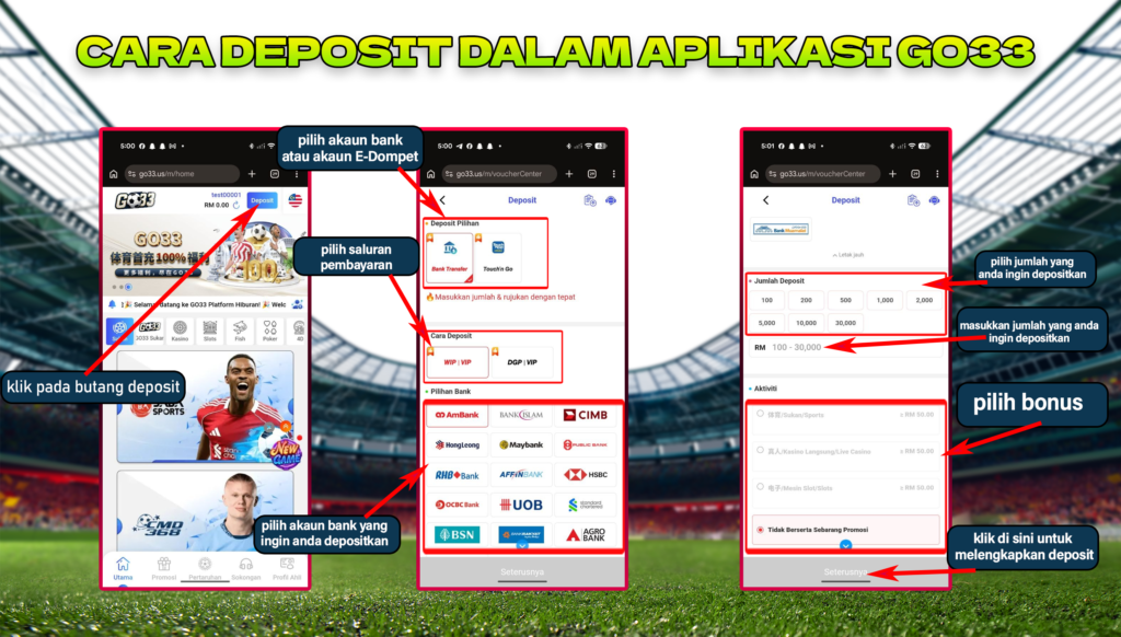 how to deposit in go33 football game